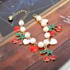 Dongsheng Fashion Vintage Sweet Red Cherry Charm Bangle Love Heart Pearls For Women Mujer Pulseras-25 Link Chain227I