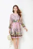 Casual Dresses 2023 Fashion Runway Summer Animal Print Pink Chiffon Dress Women Long Sleeve Party Vestidos