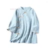 Etnisk kläder 2023 Kinesisk vintage Qipao Blus Kvinnor Zen Skjorta National Cotton Linen Jacquard Loose Oriental Service