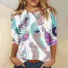 Kadın Tişörtleri 3/4 Sleeve Kadınlar İçin Sevimli Baskı Grafik Tees Bluses Sıradan Artı Boyut Basit Üstler Külkü Üst Moda Kadın Bluz