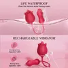 Vibrators 3 in 1 Rose Toy Vibrator voor Vrouw Tong Likken Clitoris Stimulator Thrusting G Spot Dildo Clit Nipple Licker voor Vrouwen Goederen 230718