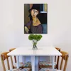 High Quality Amedeo Modigliani Painting Jeanne Hebuterne with Hat and Necklace Handmade Canvas Art Modern Restaurant Decor