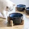 Voerbakken voor honden Overige dierbenodigdheden Dubbele kattenbak Starry Hondenvoer en water Voerbak voor kittens en puppy's met houten standaard Duurzaam en veilig Rond voer voor huisdieren x0715