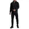 Survêtements pour hommes 2PCS Hommes Col rabattu Gym Jogger Sport Survêtement Sweat à capuche Tops Zip Up Manteau Pantalon Ensemble Vêtements de haute qualité