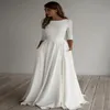 2020 A-Line Crepe Modest Wedding Dress Ocleves Pockest Sweep Train Simple Simply Boho Bridal Donsals Custom M271b