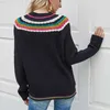 Damenpullover Damen Regenbogen Gestreifte Pullover Herbst Winter Damen Langarm Kontrastfarbe Strickshirt Damen Pullover Tops Jumper L230718