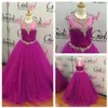 2021 Beautiful Purple Girls Pageant Dresses with Crew Neck and Crystals Details Real Po Rhinestones Pleated Tulle Girls Prom Go266O