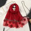 Foulards élégant miroitant femmes musulmanes Hijab Turban été crème solaire écharpe mince Tulle perlé fleur Foulard Bandana bandeau enveloppes