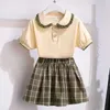 Clothing Sets Girls Summer Skirt Suit College Style Uniform Skirts New Children's Short Skirt 2Pcs Sets for 3-12Y Kid Clothes