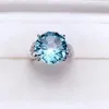 Cluster Rings Natural Topaz Ring Finger Real Blue 925 Sterling Silver Luxury Style 12mm Gemstone