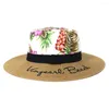 Cappelli a tesa larga Moda estiva abbinata Ricamo stampato Paglia Spiaggia Sabbia Viaggi all'aperto Parasole Cappellini Fedora per donna