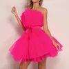 Casual Dresses Off Shoulder Mesh Tulle Tutu Dress Elegant aftonklänning för kvinnor Sexig ärmlös Gace Club Party Prom