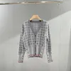 Women's Sweaters Grey/Black Color Plaid Knitting Fashion Women Cardigan Sweater Full Sleeves V-Neck Slim Fit Lady Elegant Pullovers Clothes