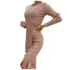 Robes décontractées Fashion Soild Women Long Mini Dress Knit Color Sleeve Women's