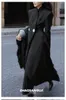 Trench femme noir rétro manteau à double boutonnage printemps automne hiver longue une ligne robe mince 3XL