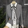 Nova camisa de gravata borboleta de outono para mulheres de manga comprida blusas estampas elegantes com o trabalho de trabalho