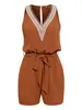 Kvinnors jumpsuits Rompers Summer Women's Playsuits Rompers Jumpsuits Casual Solid Color Lace V-Neck ärmlös Belt Beach Daily Breattable 230717