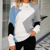 Sweter damski Sweter damski 2022 jesień zima nowe geometryczne kolory O Neck Dopasowanie kolorów mody patchwork pullover ladies streetwear l230718