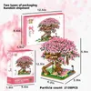 Blocks 2138PCS Mini Sakura Tree House Building Blocks Cherry Blossom Plant City Street View Bricks DIY Model Ornament Toy Children Gift R230718