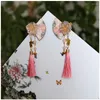 Hårtillbehör kinesisk huvudbonad Ancient Style Tassel Flowers Long Bell Girl Hairpin Par Clip Children's Hairprip