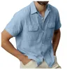 Camisas casuais masculinas Camisa preta fashion Aloha bolso sólido uma camisa de peito algodão e manga curta férias 230718