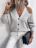 Suéteres de mujer Fitshinling Hombro abierto Sexy Cardigan Suéter Ropa de mujer Moda Slim Botones Up Winter Tops Knit Sexy Jacket Mujer 2022 L230718