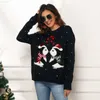 Kvinnors tröjor Kvinnor jul ful tröja Autumn Winter Women's Long Sleeve O-Neck Casual Sequin Jacquard Penguin Sticked Pullover Shirts L230718