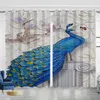 Curtain Blue And Grey Peacock Animal Elegant Curtains For Living Room 2 Pieces Kitchen Window