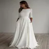 2020 A-line Crepe Modest Wedding Dress Long Sleeves Pockest Sweep Trainシンプルなエレガントな非公式の自由ho放なガウンスリーブカスタムM293B