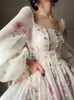 Grundläggande casual klänningar sommar kvinnor elegent fest prom midi tryck klänning kvinnlig mode franska retro prinsessan fancy kläder vestidos 230718