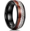 Mode 8mm Männer Wolfram Hochzeit Edelstahl Ringe Inlay Holz Pfeil Ring männer Hochzeit Band Schmuck