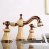 Bathroom Sink Faucets Rose Gold Clour 8 Inch Widespread 3 Pieces Lavatory Faucet Mixer Tap Jade Stone