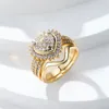 Eheringe 2 stücke Luxus Herz Ring Set Silber Rose Gold Farbe Weiß Zirkon Versprechen Engagement Für Frauen Bands Braut schmuck