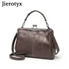 Bolsas de noite JIEROTYX Vintage Kiss Lock Bolsas femininas Bolsa de couro óleo Clutch Bolsa de ombro preta vermelha 230718