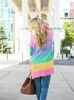 Kvinnors tröjor Fitshinling Rainbow Rands Long Cardigan tröja Kvinnor Stickade kläder Färgglada Winter Coat Knitwear Slim Casual Jackets Ny L230718