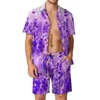 Herrspårar lila lavendel män sätter fält natur växt casual shorts trendiga strandkläder skjorta set kort ärm design plus storlek kostym