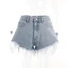 Women's Shorts Summer Blue Demin Short Fashion High Waist Button h Leg Jeans Casual Female Loose Fit Aline Pant 2023 230718