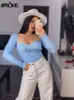 Pulls pour femmes Aproms Sexy col carré pull en tricot côtelé femmes décontracté à manches longues pulls extensibles Streetwear blanc doux haut de base J230718 J230718