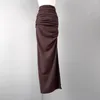 Юбки женская коричневая плиссированная очень длинная полная юбка