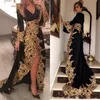 Kaftan Dubai 스타일 무슬림 이브닝 드레스 긴 소매 검은 벨로 골드 아플리케 형식 공식 무도회 가운 Abiye gece elbisesi253x