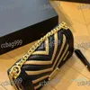 Knitting V-Stitch Flap Women Shoulder Bag Leather Stitching Classic Crossbody Bag Retro Portable Adjustable Chain Designer Bag Gold Hardware Handbag 25CM