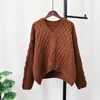 Women's Sweaters Lazy Oaf Fashion Loose Sweater For Women Beige Color V-Neck Oversize Streetwear Lady Pullovers Jumpers Clothes