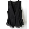 Vrouwen Vesten 2023 Stijl Chiffon Vest Voor Vrouwen Korte Zwarte Mouwloze Jas Enkele Knop V-hals Slim Fit Vest Chaleco mujer Q213