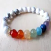 SN1122 Chakra Rainbow Bracelet Howlite Turquoise Bracelet Mala Bead Bracelet Womens Gemstone Bracelet Gift for Mom243i