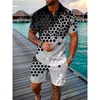 남성용 트랙복 여름 남자 패션 3D 프린트 폴로 셔츠 해변 반바지 세트 느슨한 얇은 라펠 캐주얼 짧은 슬리브 슈트 트랙복 230717