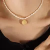 Pendant Necklaces Elegant Natural Freshwater Pearl Necklace For Women Simple Portrait Coin Mini Irregular Baroque Choker Chic Luxury