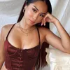 Женские танки Corset PU Кожаная бюстгальтер простая грудь чашка-грудь подвески женщин сексуальные стройные жилеты U-образной одежды