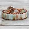 Charm Bracelets Chakra Bracelet Jewelry Handmade Multi Color Natural Stone Tube Beads Leather Wrap Couples Creative Gifts