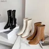 Mid Tube Short Boots 2022 Autumn Winter New Thick Heel High Heel Patent Leather White Boots Women Luxury Designer Shoes Botines L230704