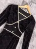Casual Dresses Boho Inspired Black Velet Autumn Winter Dress V-neck Button Long Sleeve Elegant Ladies Warm Women Chic Party